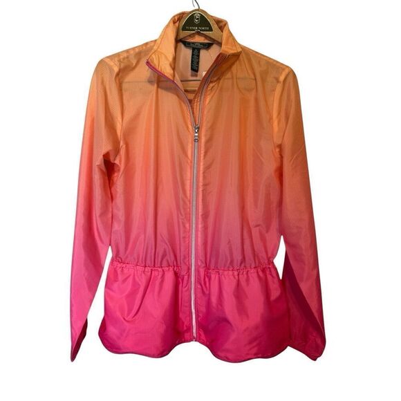 Ralph Lauren Med Windbreaker Jacket Orange Pink Ombre Zip Front Ripstop NWT $130